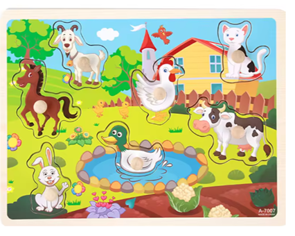 Wooden Peg Jigsaw Puzzle Educational Toy - Farm Animals