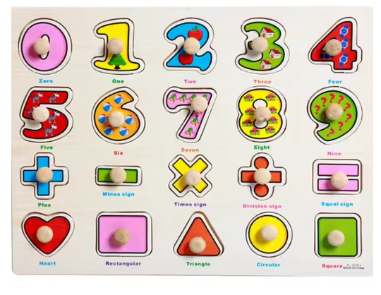 Wooden Peg Jigsaw Puzzle Educational Toy - Number, Shapes and Symbols