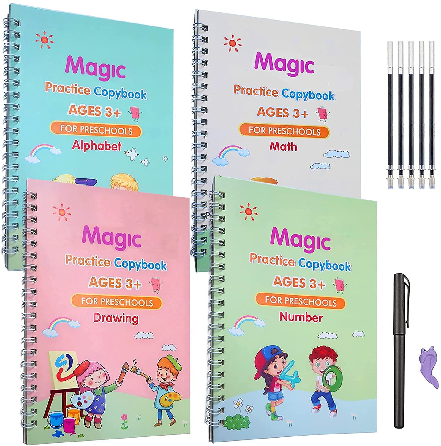 4 Pack Magic Reusable Practice Copybook for Kids,Sank Magic Practice Copybook Handwriting Book