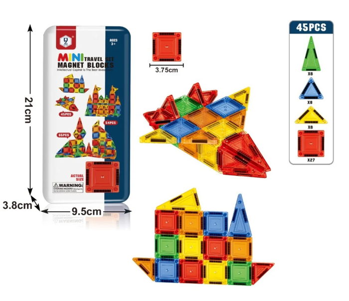 Magnetic Tile Travel Puzzle – 45 PCS