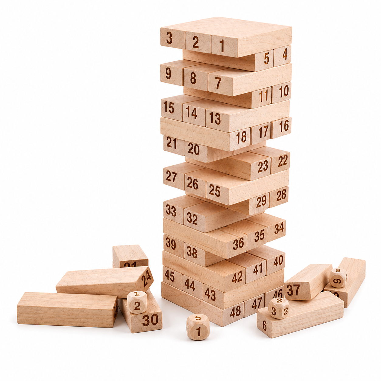 Beech Wood Digital Stack Game – Numbered Wooden Block Tower 