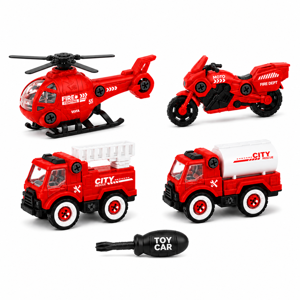 Assembly Fire Vehicle Set 4-in-1 DIY Toy Set