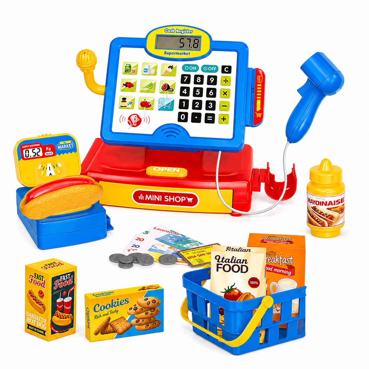 Kids Cash Register Playset with Scanner & Accessories