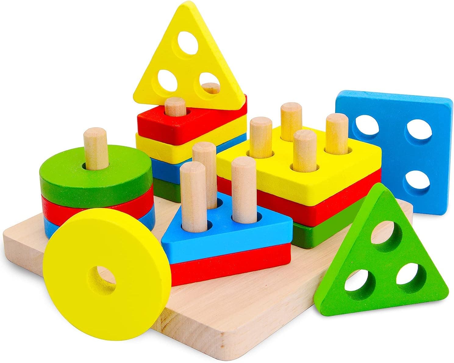 Geometric Stacking Blocks Shape Color Recognition Puzzle Toys for Toddlers