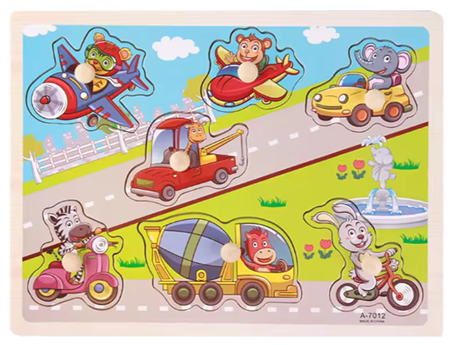 Wooden Peg Jigsaw Puzzle Educational Toy - Vehicle